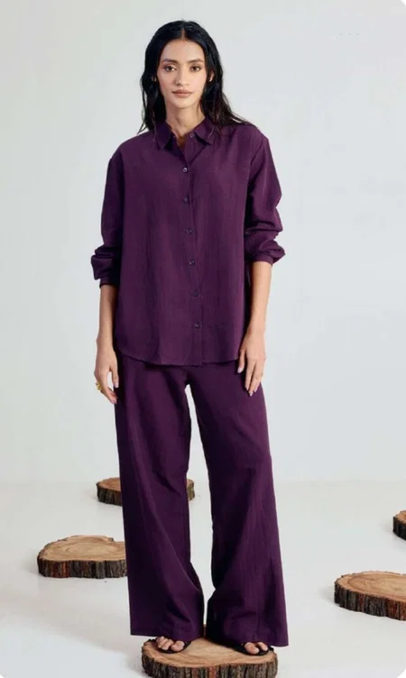 Purple Colour Linen Blend Western Ladies Wear Co Ord Set SET0215

